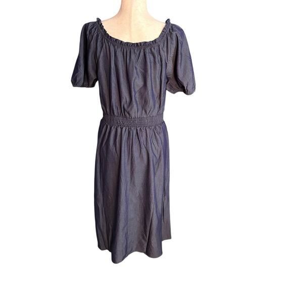 Love Blossom Size Large Blue Midi Dress Off Shoulder Rayon Blend NEW - Picture 5 of 8